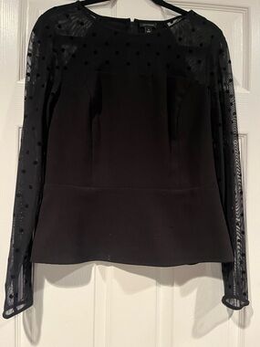 Ann Taylor Black Polka-Dot Mesh Sleeve Peplum Blouse and Skirt
